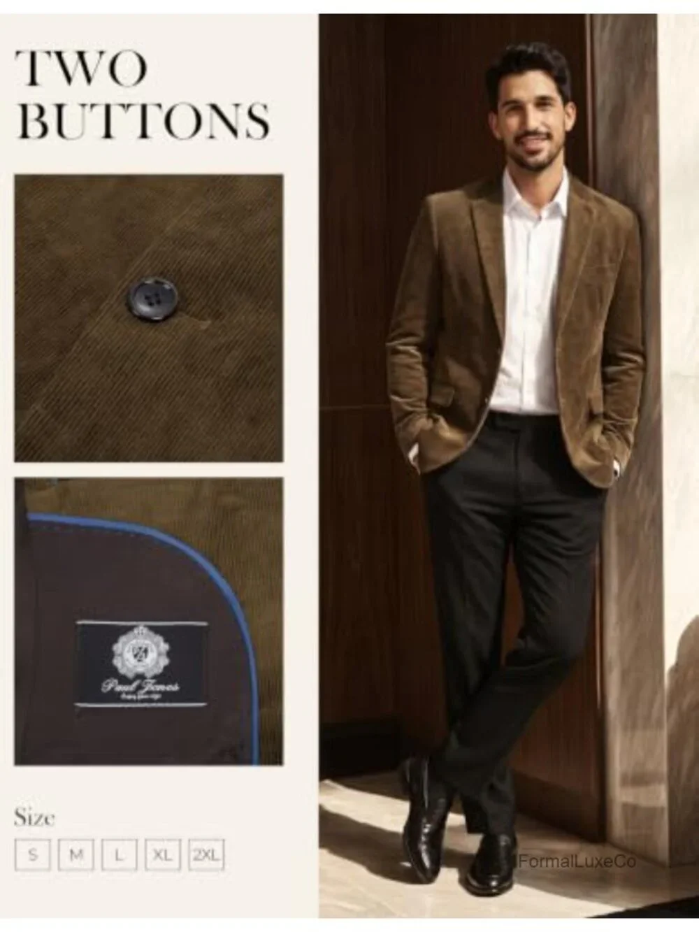 Cotton Corduroy Men's Slim Fit Blazer Two Button Casual Sports Coat Jacket